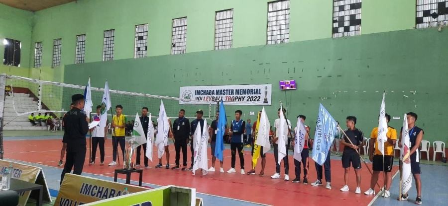 Captains of the 18 participating teams taking oath for the 15th Imchaba Master Memorial Nagaland Open Volleyball Trophy 2022 at Multi-Purpose Sports Complex, Mokokchung, (Morung Photo)